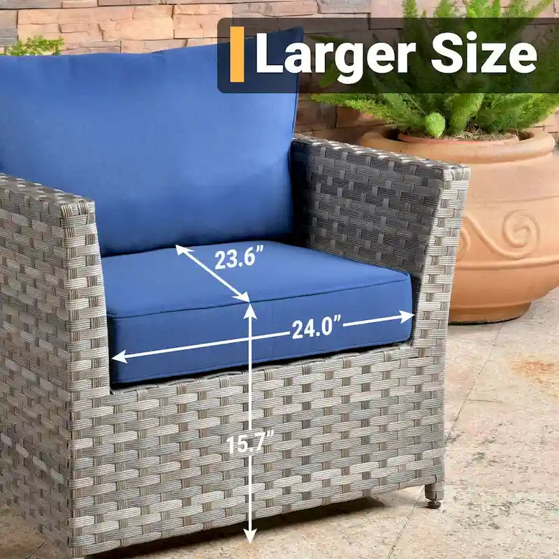 HOOOWOOO Set da 10 Pezzi di Mobili da Giardino con Divano Sezionale in Rattan Vimini e Tavolo con Focolare
