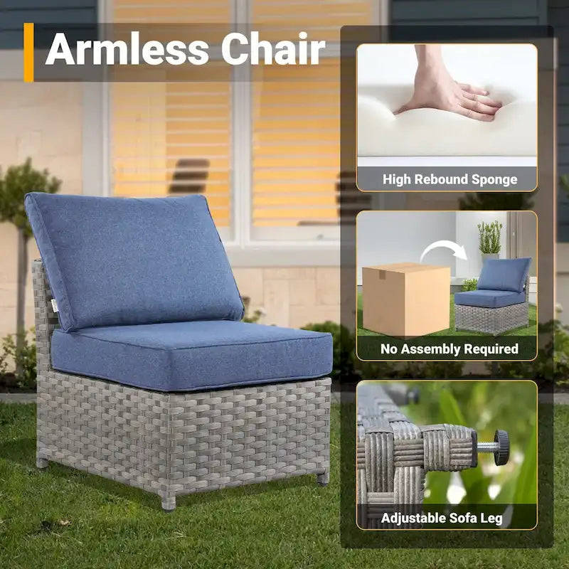 HOOOWOOO Set da 10 Pezzi di Mobili da Giardino con Divano Sezionale in Rattan Vimini e Tavolo con Focolare