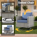 HOOOWOOO Set da 10 Pezzi di Mobili da Giardino con Divano Sezionale in Rattan Vimini e Tavolo con Focolare
