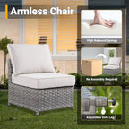 HOOOWOOO Set da 10 Pezzi di Mobili da Giardino con Divano Sezionale in Rattan Vimini e Tavolo con Focolare