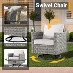 HOOOWOOO Set da 10 Pezzi di Mobili da Giardino con Divano Sezionale in Rattan Vimini e Tavolo con Focolare
