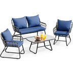 Set bistrot Moasis da 4 pezzi con divanetto in rattan blu per tutte le stagioni - 4 pz