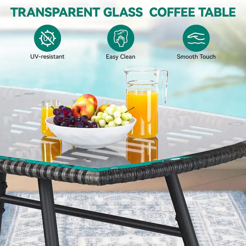 Set bistrot Moasis da 4 pezzi con divanetto in rattan blu per tutte le stagioni - 4 pz
