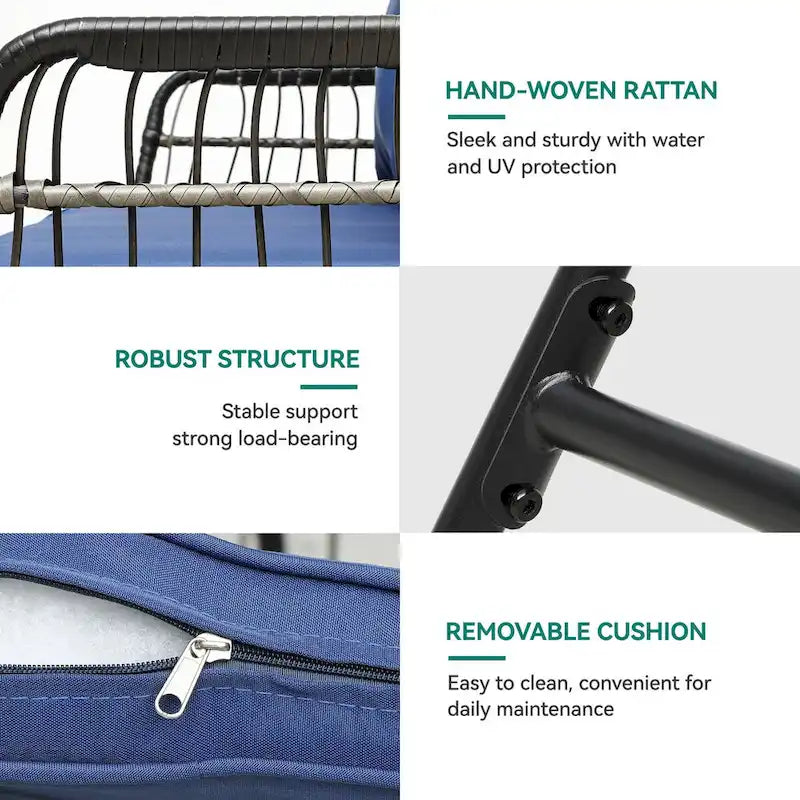 Set bistrot Moasis da 4 pezzi con divanetto in rattan blu per tutte le stagioni - 4 pz