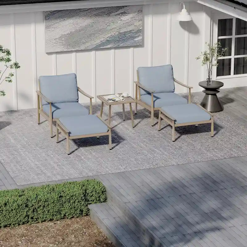 Set da Conversazione per Patio in Alluminio da 5 Pezzi con Tavolino e Cuscini