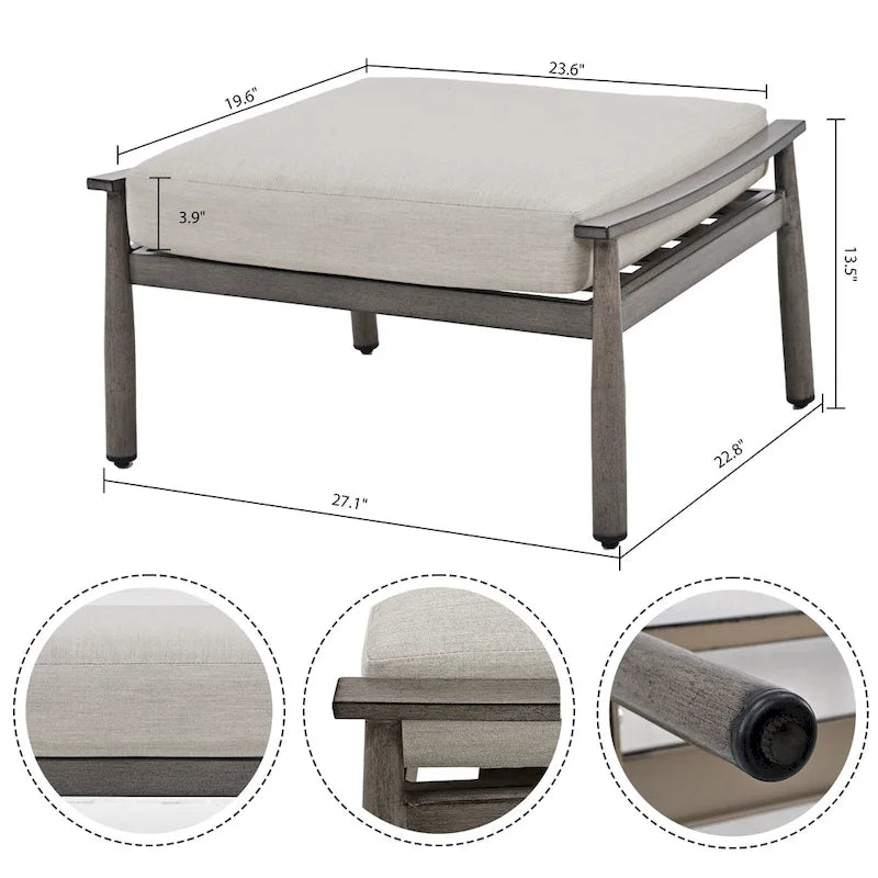 Set da Conversazione per Patio in Alluminio da 5 Pezzi con Tavolino e Cuscini