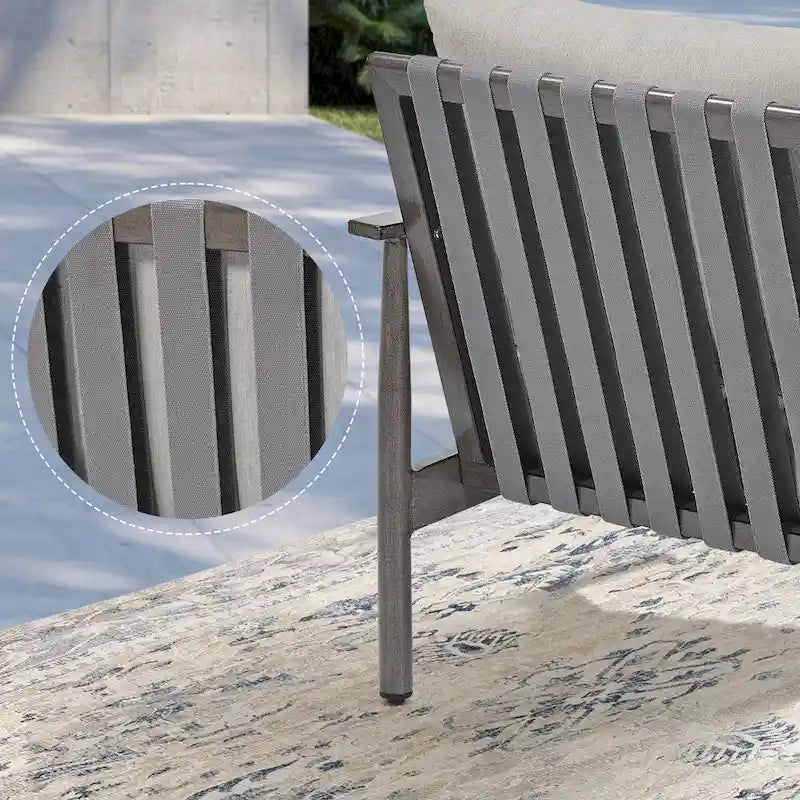 Set da Conversazione per Patio in Alluminio da 5 Pezzi con Tavolino e Cuscini