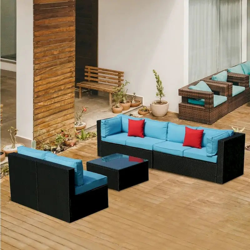 Set di divani da esterno sezionale a U in 5 pezzi in rattan PE con cuscini