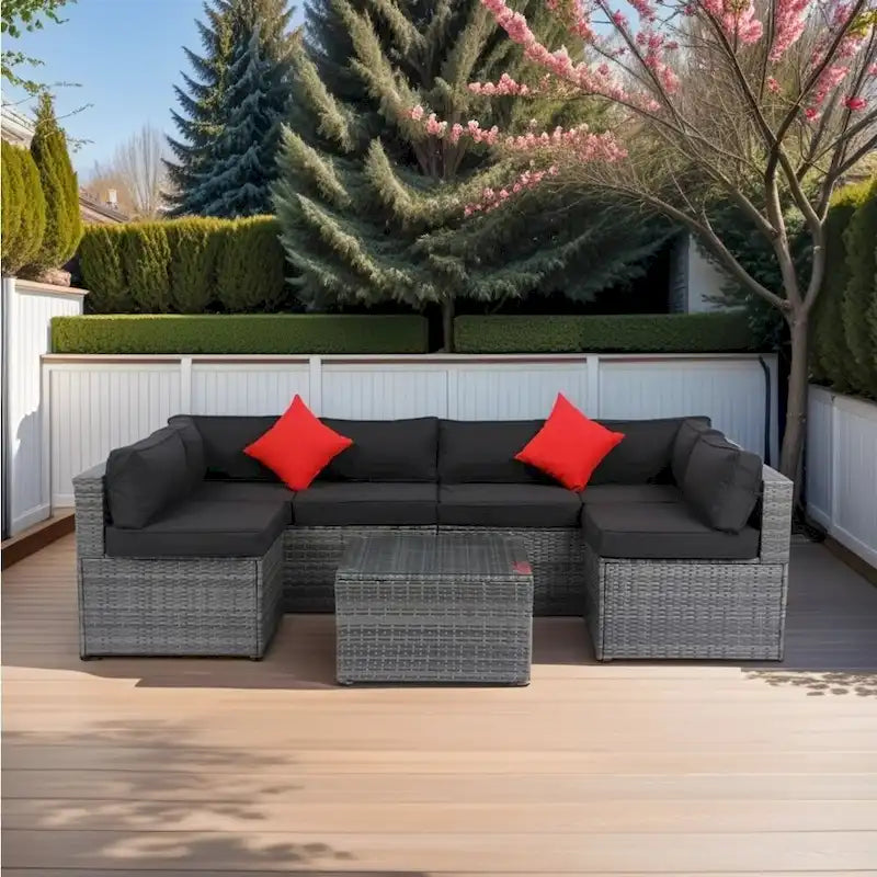 Set di divani da esterno sezionale a U in 5 pezzi in rattan PE con cuscini
