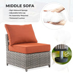 HOOOWOOO Set Sezionale da Esterno 10 Pezzi in Rattan e Vimini con Braciere