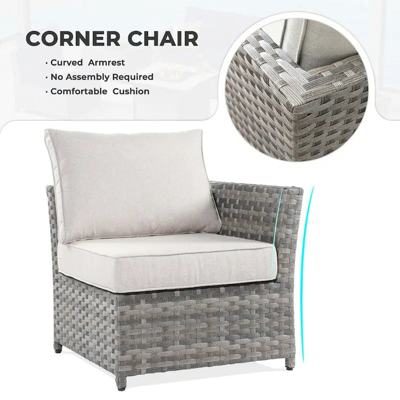 HOOOWOOO Set Sezionale da Esterno 10 Pezzi in Rattan e Vimini con Braciere