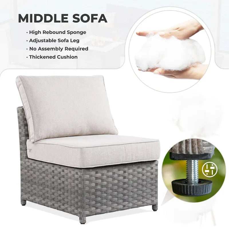 HOOOWOOO Set Sezionale da Esterno 10 Pezzi in Rattan e Vimini con Braciere