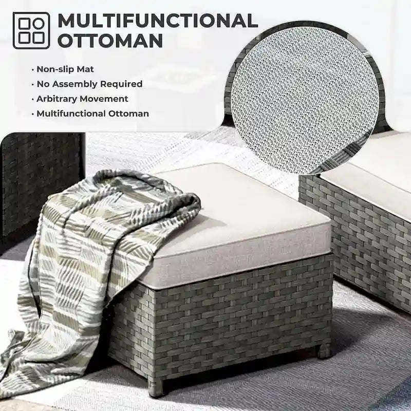 HOOOWOOO Set Sezionale da Esterno 10 Pezzi in Rattan e Vimini con Braciere