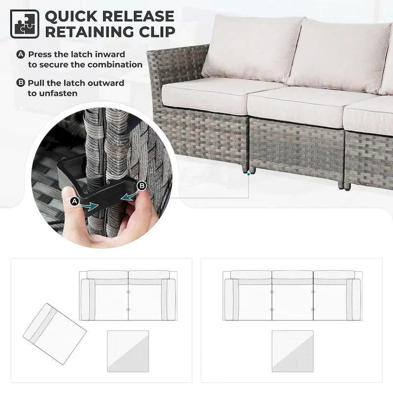 HOOOWOOO Set Sezionale da Esterno 10 Pezzi in Rattan e Vimini con Braciere