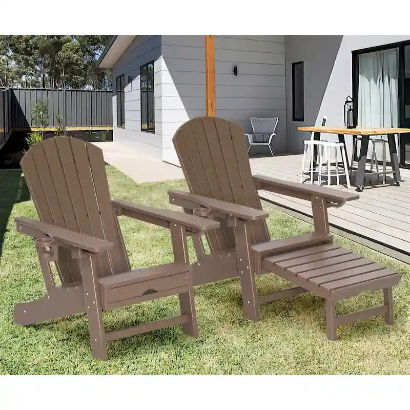 Chaise Adirondack d'extérieur résistante aux intempéries avec porte-gobelet/repose-pieds