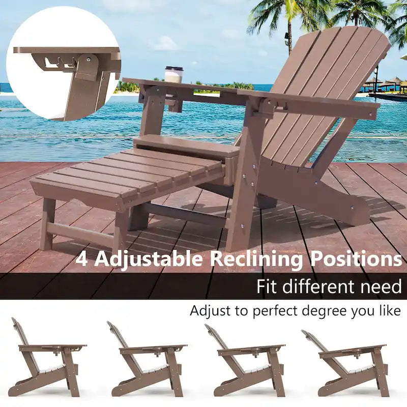 Chaise Adirondack d'extérieur résistante aux intempéries avec porte-gobelet/repose-pieds
