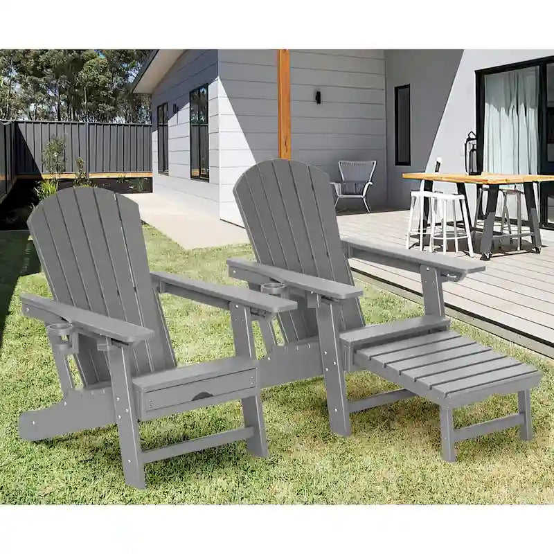 Outdoor Adirondack Chair Weather Resistant with Cup Holder/Ottoman