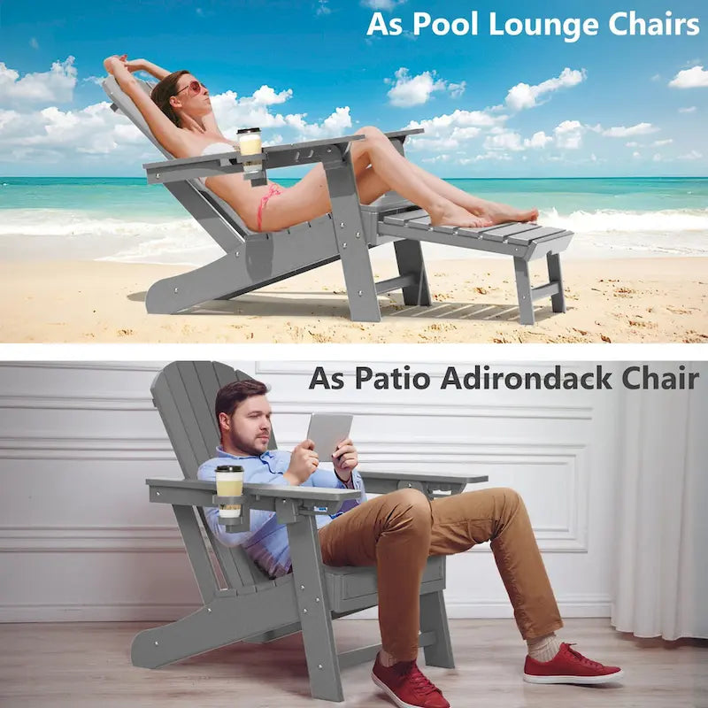 Sedia Adirondack da Esterno Resistente alle Intemperie con Portabicchieri/Poggiapiedi