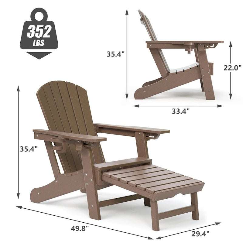 Sedia Adirondack da Esterno Resistente alle Intemperie con Portabicchieri/Poggiapiedi