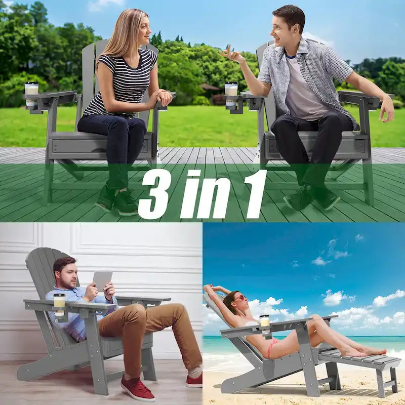 Sedia Adirondack da Esterno Resistente alle Intemperie con Portabicchieri/Poggiapiedi