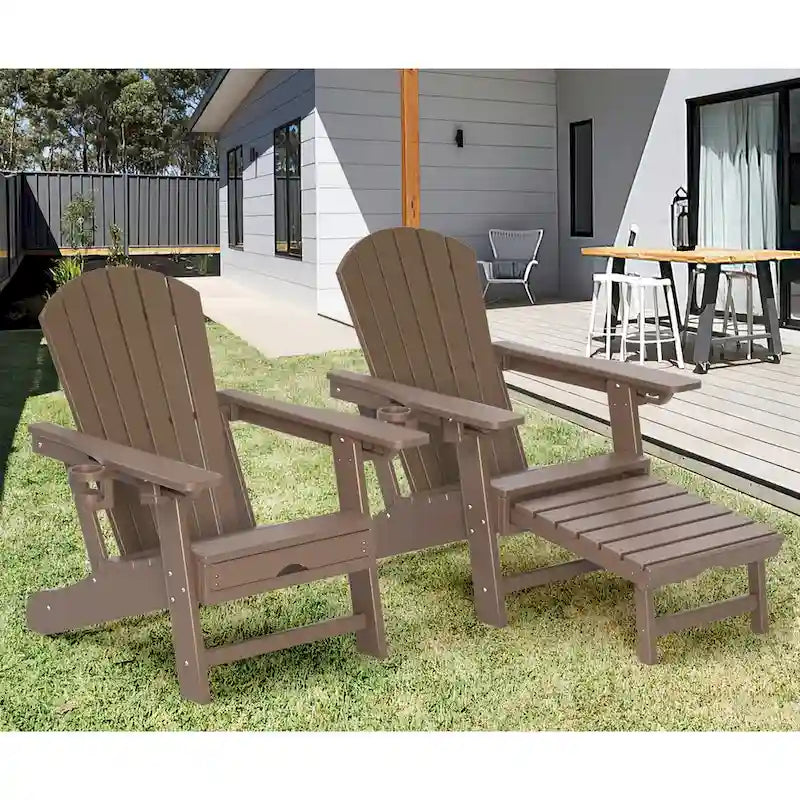 Sedia Adirondack da Esterno Resistente alle Intemperie con Portabicchieri/Poggiapiedi