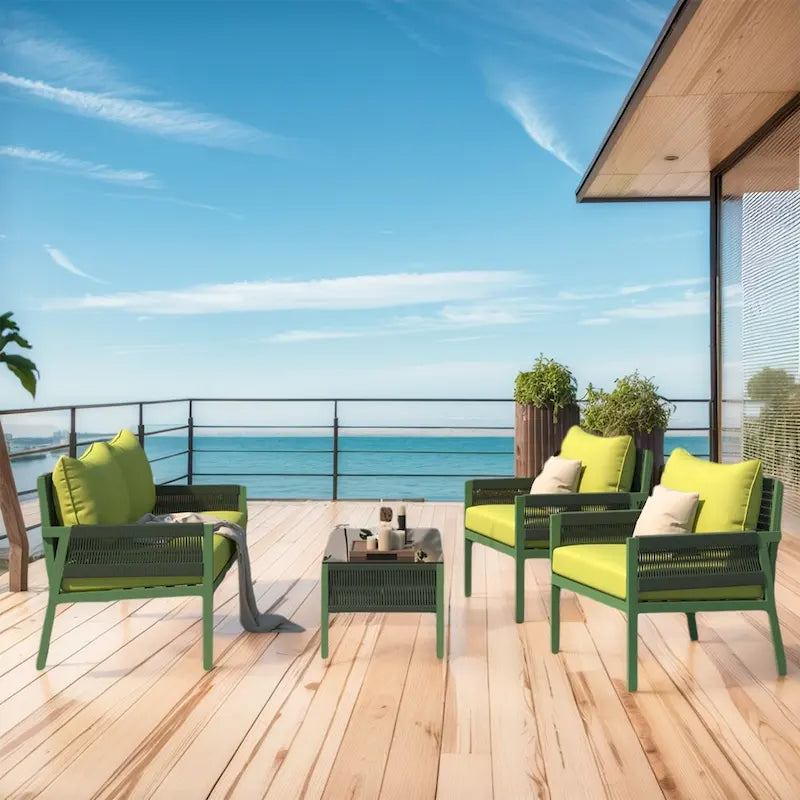 Set di mobili da giardino in corda da 4 pezzi, set salotto da giardino - 1 divanetto, 1 tavolo e 2 sedie