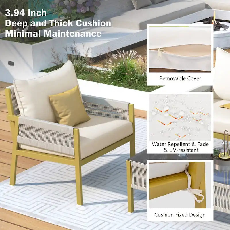 Set di mobili da giardino in corda da 4 pezzi, set salotto da giardino - 1 divanetto, 1 tavolo e 2 sedie