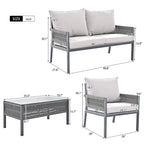 Set di mobili da giardino in corda da 4 pezzi, set salotto da giardino - 1 divanetto, 1 tavolo e 2 sedie