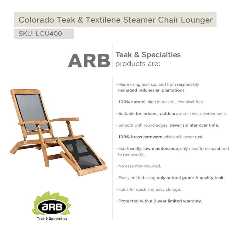 Poltrona Sdraio Steamer in Teak e Textilene Colorado