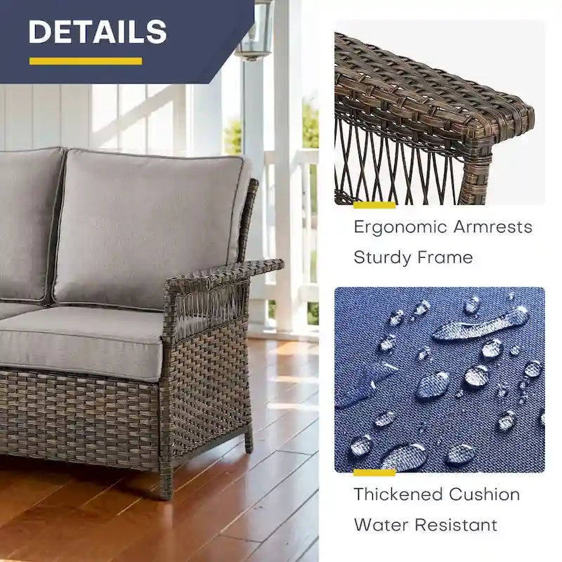 Gymojoy Divano da esterno in vimini e rattan per patio - Marrone