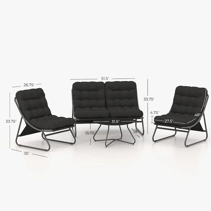 Set da conversazione per patio con divano, sedie e tavolo, con cuscini in Olefin imbottiti rimovibili in struttura di metallo per esterni (set da 4)