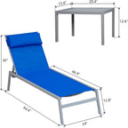 2 sedie a sdraio da esterno in acciaio regolabili in 5 posizioni con cuscino e 1 tavolo, colore blu - N/A