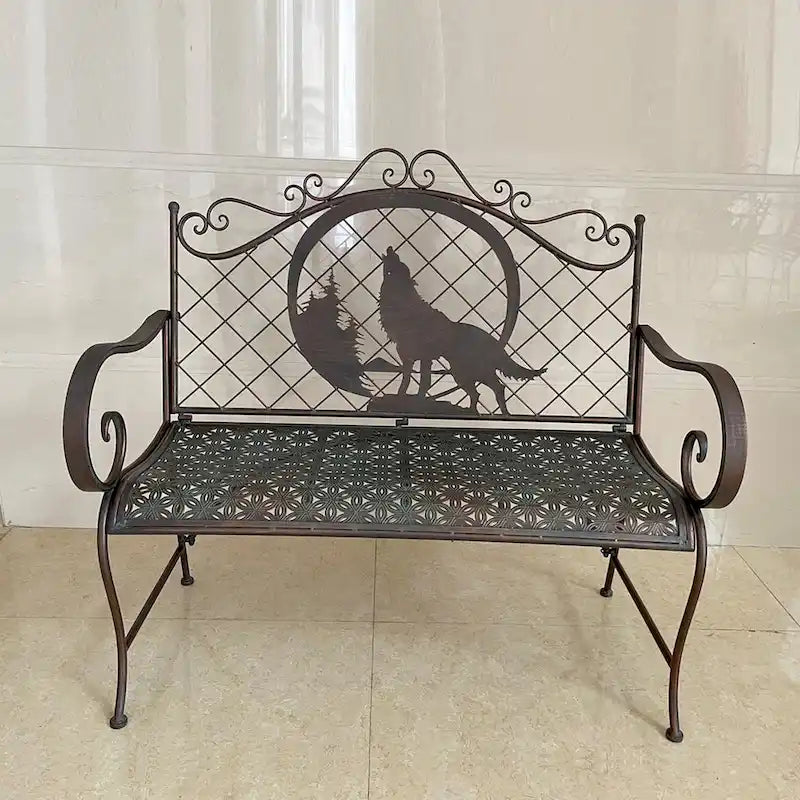 Classic Outdoor Bench with Howling Wolf & Moon Silhouette Gunnison - 43.7 L x 20.47 W x 40.94 H