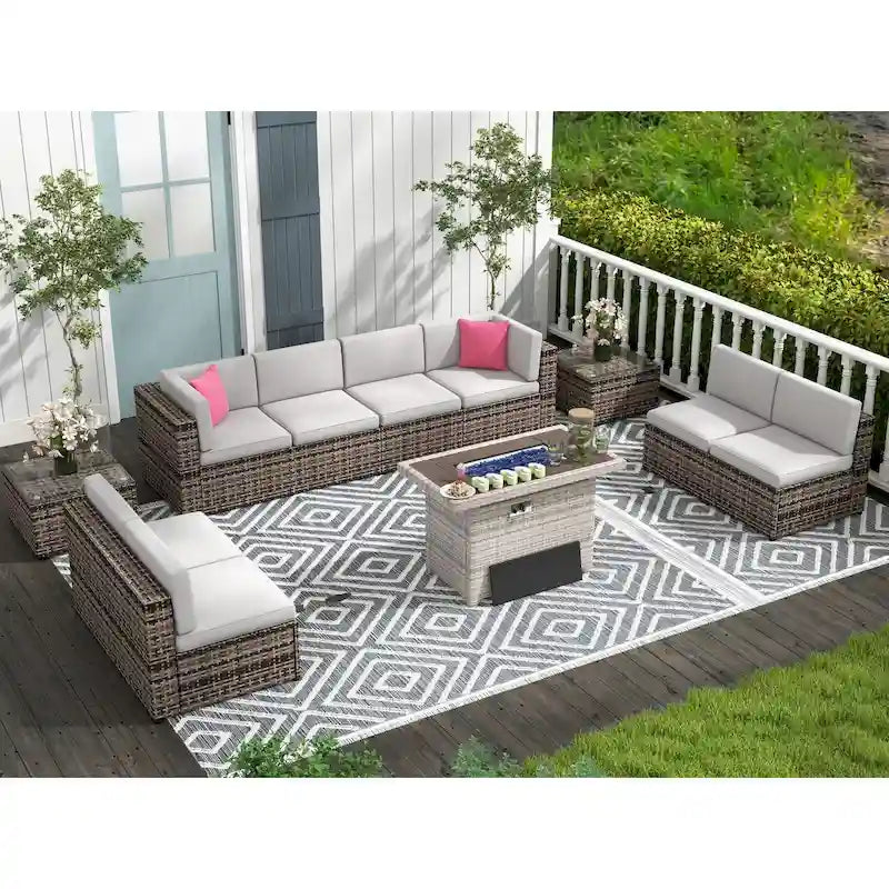 Ensemble de mobilier de patio 11 pièces, ensembles de canapé sectionnel d'extérieur