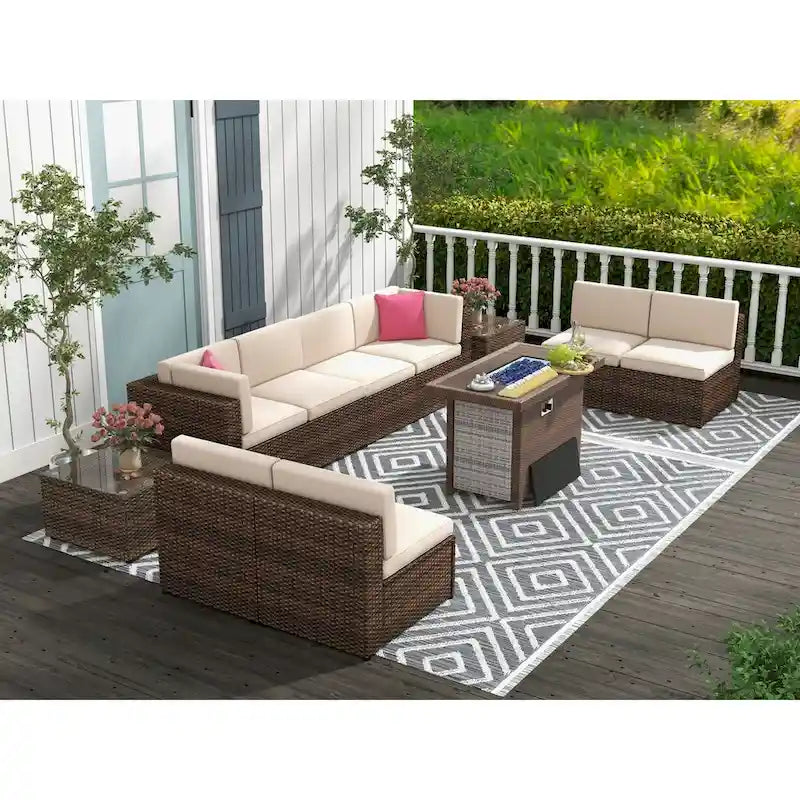 Set di mobili da giardino da 11 pezzi, Set di divani componibili da esterno
