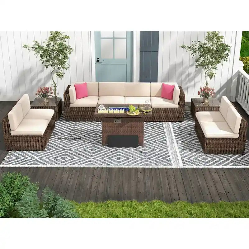 Set di mobili da giardino da 11 pezzi, Set di divani componibili da esterno