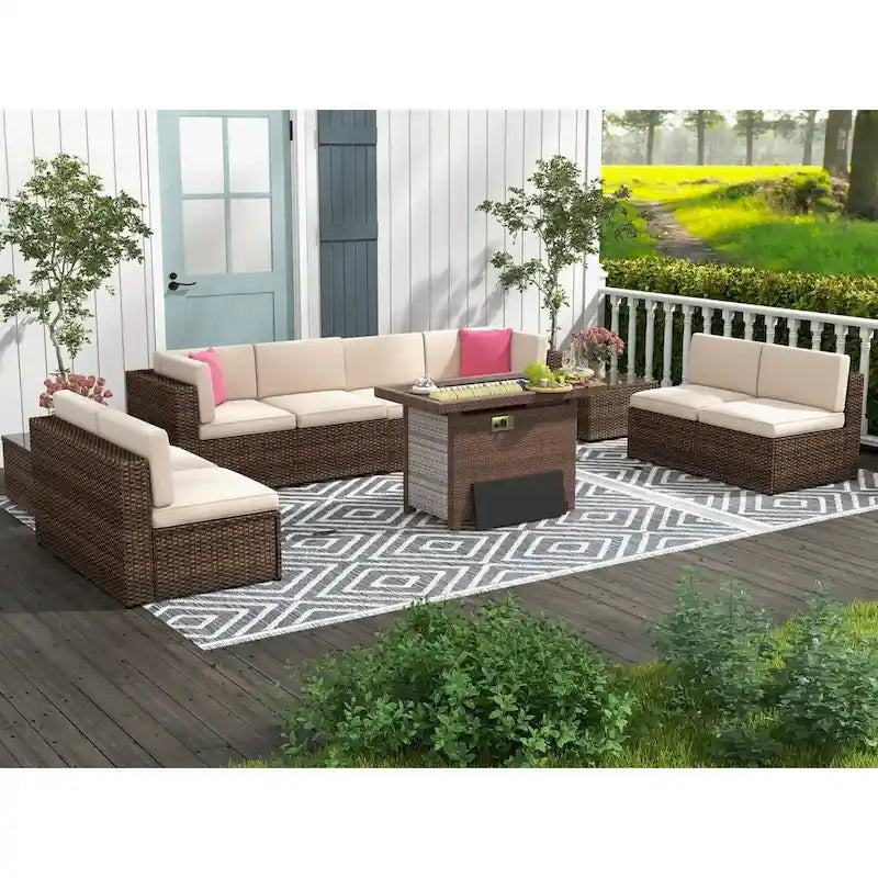 Set di mobili da giardino da 11 pezzi, Set di divani componibili da esterno