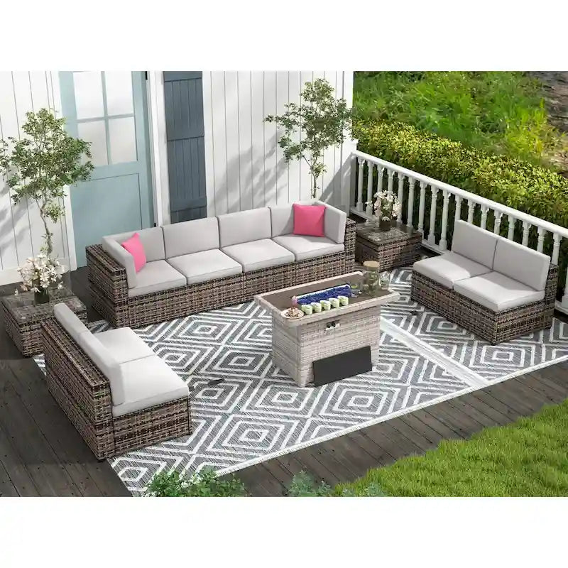 Set di mobili da giardino da 11 pezzi, Set di divani componibili da esterno