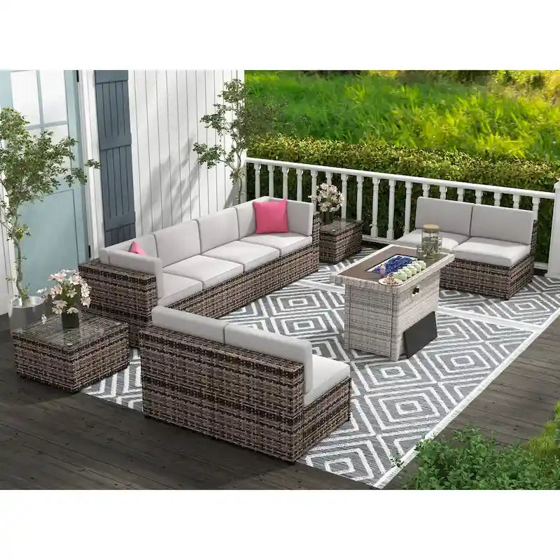 Set di mobili da giardino da 11 pezzi, Set di divani componibili da esterno