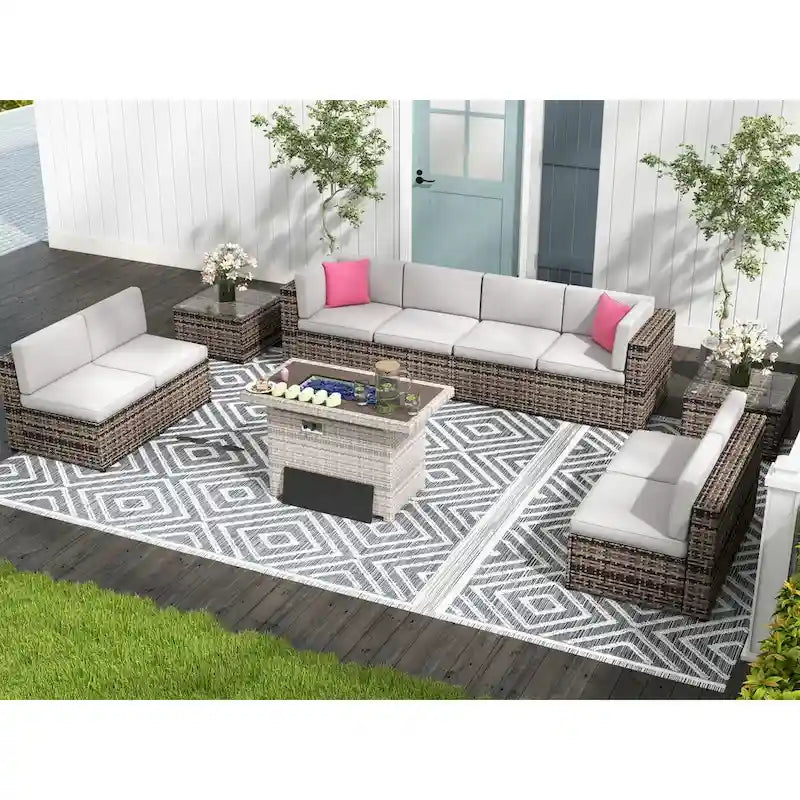 Set di mobili da giardino da 11 pezzi, Set di divani componibili da esterno