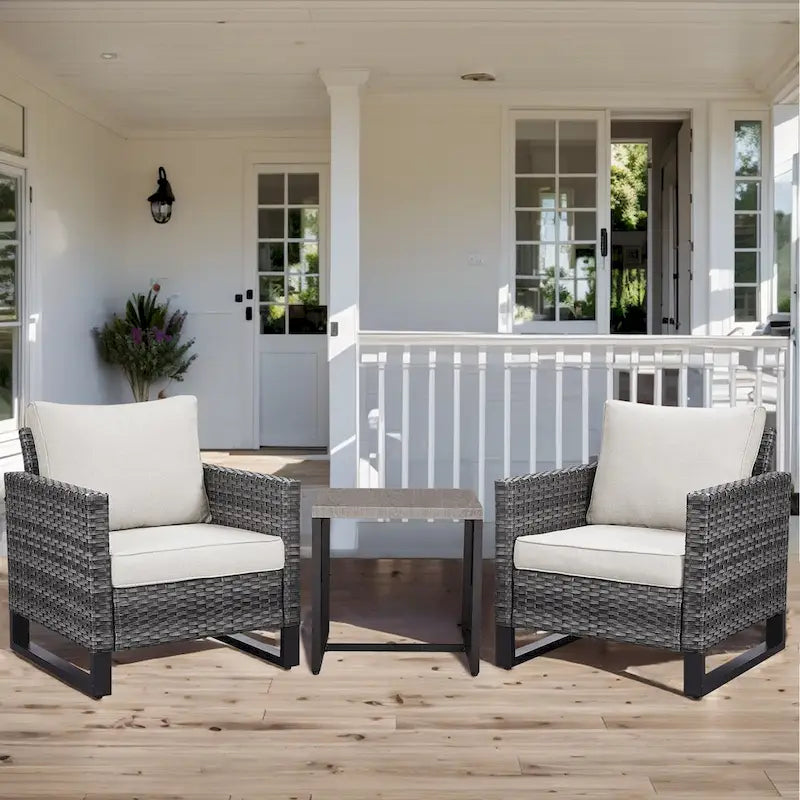 All-Weather Rattan Patio Club Chair Furniture Sets - Grey