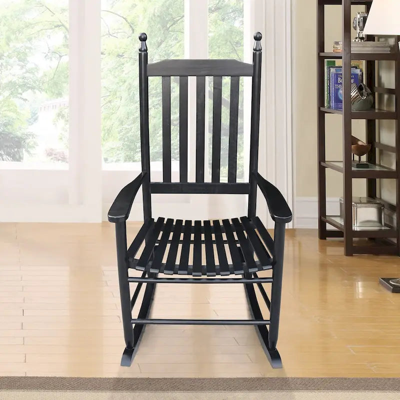 Comfortable Porch Rocking Chair Outdoor, Acacia Wooden Rocker Chair with Seat and Back Cushion, Armrests