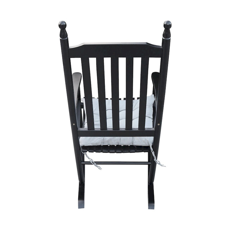 Comoda sedia a dondolo per portico, da esterno, in legno di acacia con cuscini per sedile e schienale, braccioli