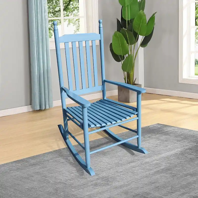 Comoda sedia a dondolo per portico, da esterno, in legno di acacia con cuscini per sedile e schienale, braccioli