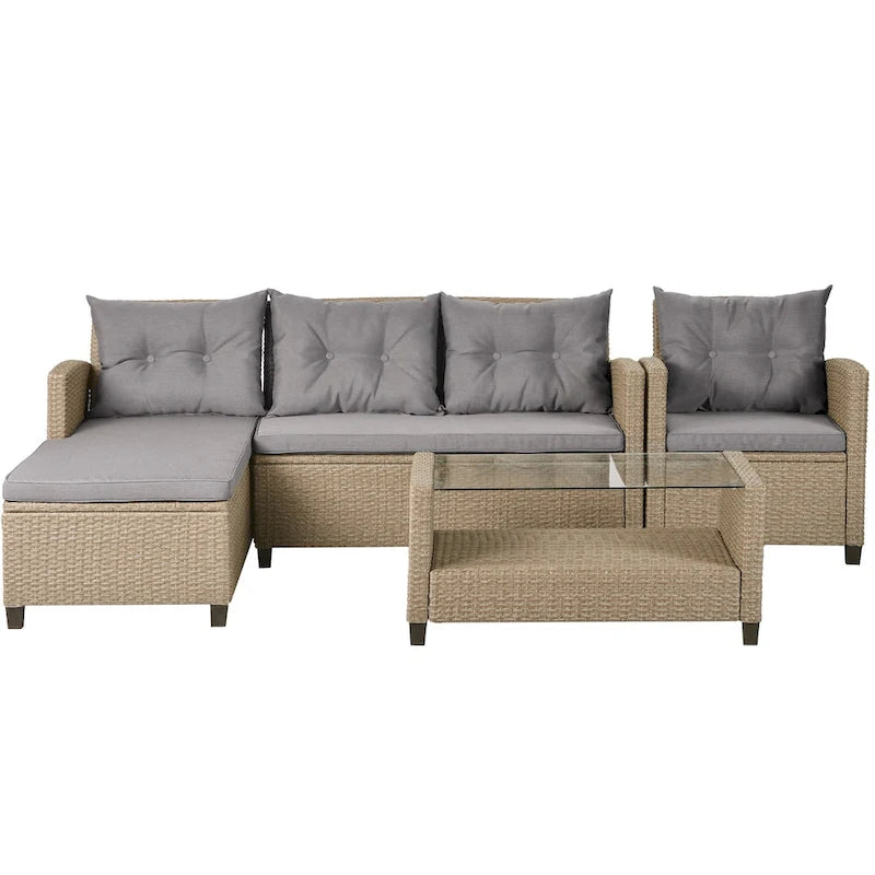 Set di mobili da esterno per patio, set di conversazione a 4 pezzi, divano componibile in vimini e rattan con cuscini per seduta