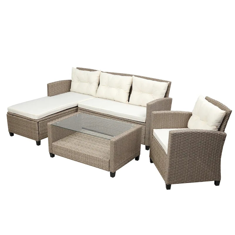 Set di mobili da esterno per patio, set di conversazione a 4 pezzi, divano componibile in vimini e rattan con cuscini per seduta