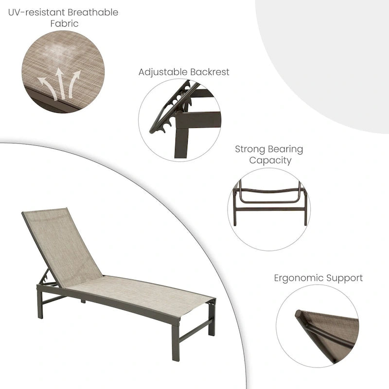 VredHom Chaise longue regolabile da esterno in alluminio (Set di 4) - 194 x 60 x 33 cm (L x P x A)