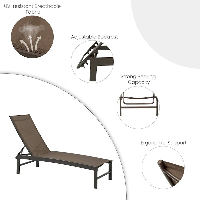VredHom Chaise longue regolabile da esterno in alluminio (Set di 4) - 194 x 60 x 33 cm (L x P x A)