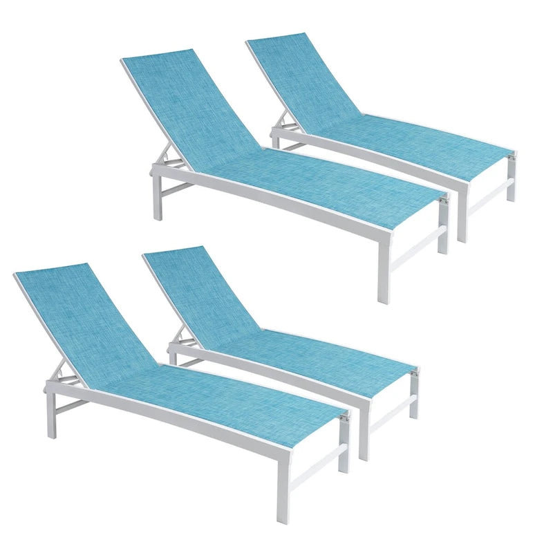 VredHom Chaise longue regolabile da esterno in alluminio (Set di 4) - 194 x 60 x 33 cm (L x P x A)