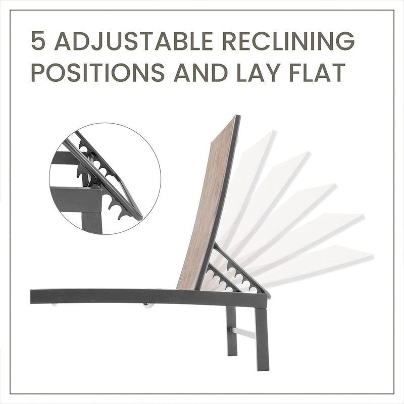 VredHom Chaise longue regolabile da esterno in alluminio (Set di 4) - 194 x 60 x 33 cm (L x P x A)